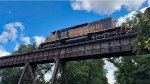 WE 7025 steps out onto the Cascade Locks Trestle.